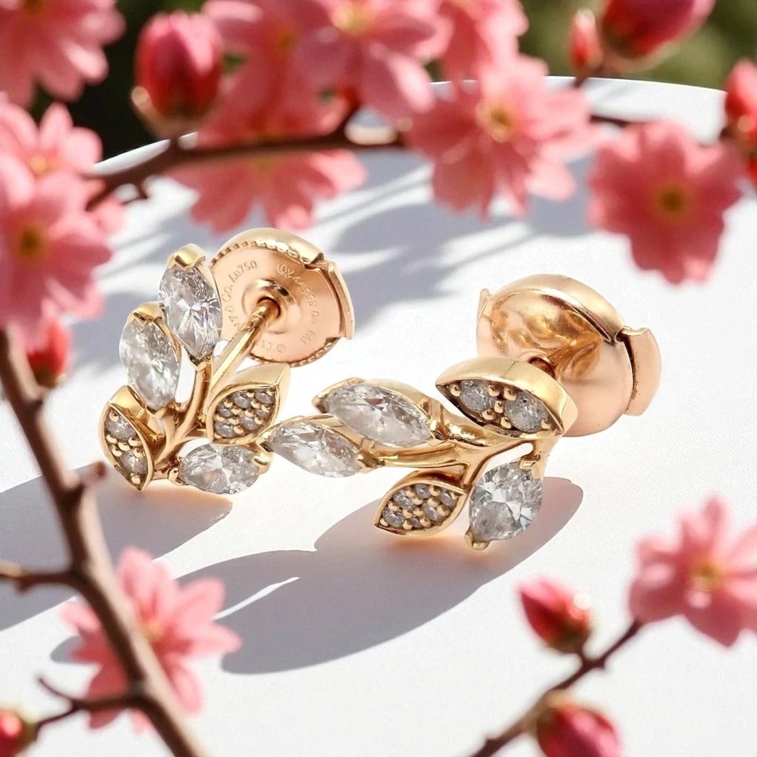 Rare! Authentic Tiffany & Co 18k Rose Gold Diamond Victoria Vine Earrings: Rare! Authentic Tiffany & Co 18k Rose Gold Diamond Victoria Vine Earrings About This Piece: Rare and authentic, these Tiffany & Co. Victoria Vine Earrings are crafted in radiant 18k rose gold. Featuri
