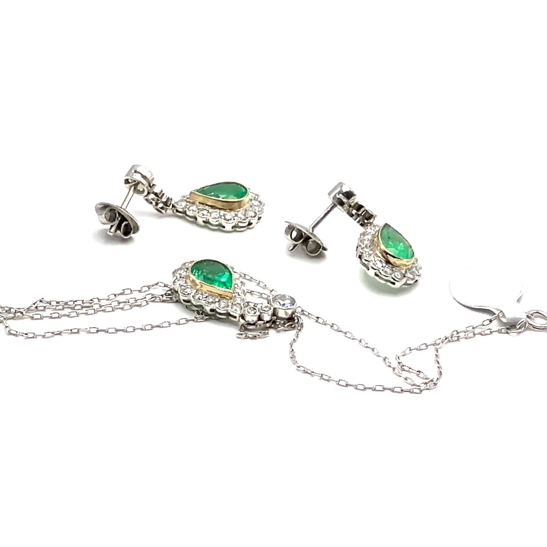 Vintage Estate Platinum Diamond Emerald Earrings Necklace Set (1 of 11)