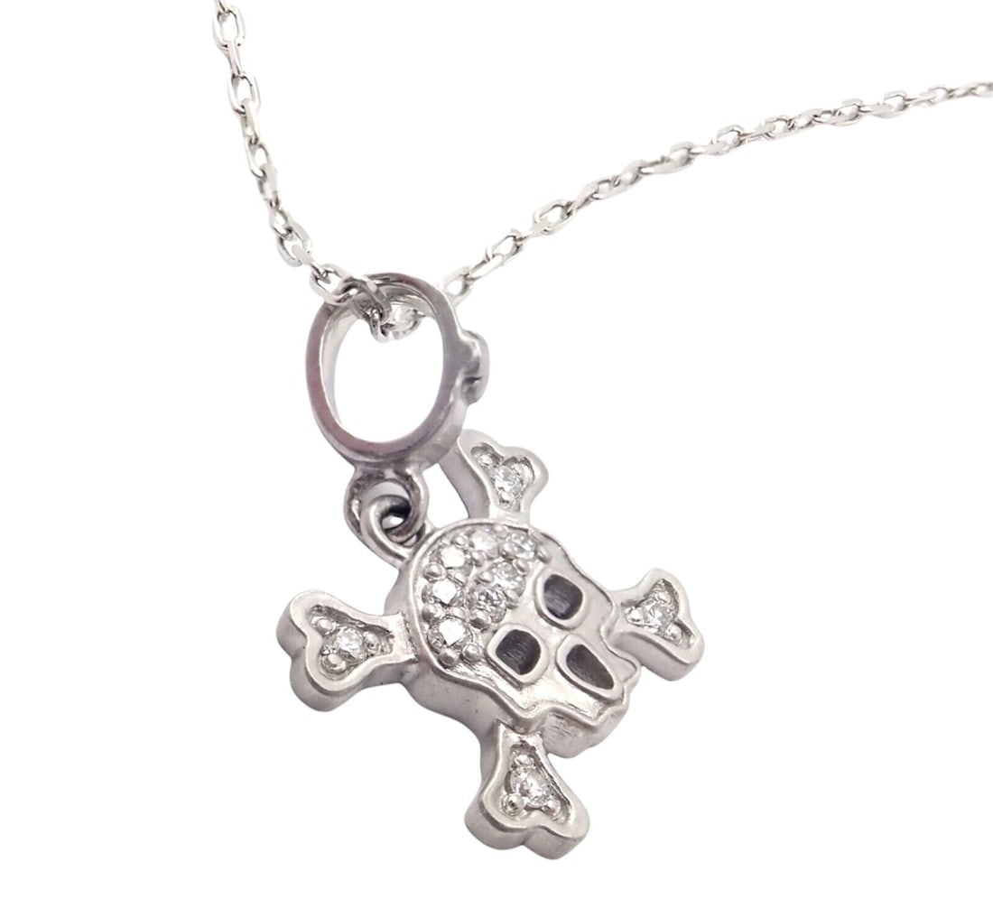 Authentic! Loree Rodkin 18k White Gold Diamond Skull Crossbones Pendant Necklace (1 of 9)