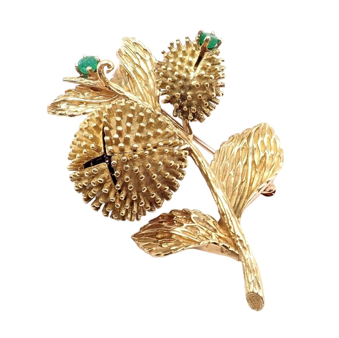 Rare! Tiffany & Co 18k Yellow Gold Diamond Emerald Flower Night & Day Brooch Pin (1 of 11)