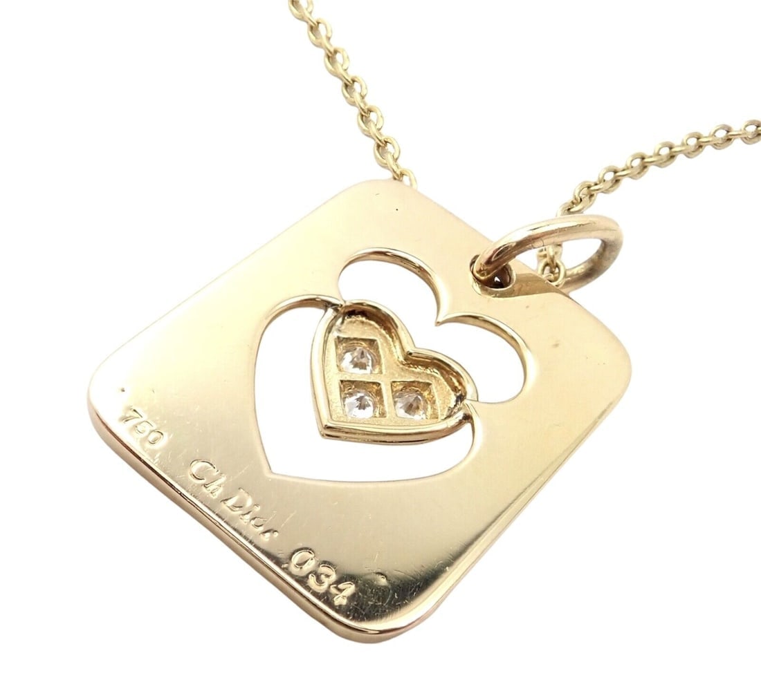 Rare! Christian Dior 18k Yellow Gold Diamond Ace Of Hearts Card Pendant Necklace (1 of 7)