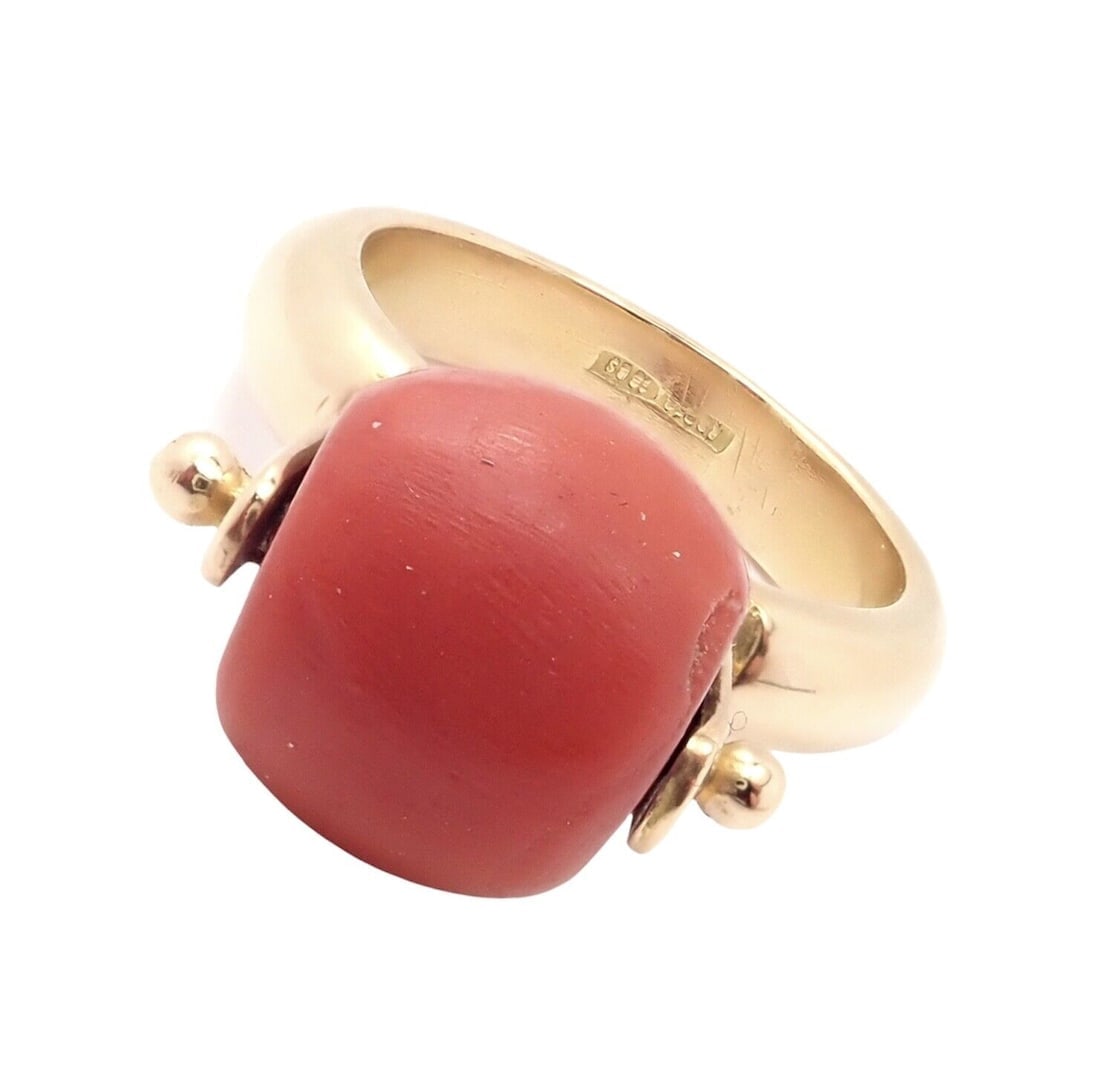 Rare! Vintage Estate 18k Yellow Gold Spinning Red Coral Ring (1 of 8)