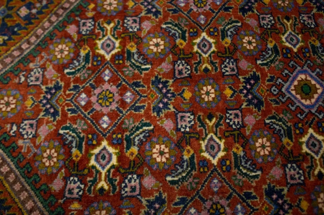 Vintage Floral Geometric 4X5'7 Bidjar Persian Rug - 15