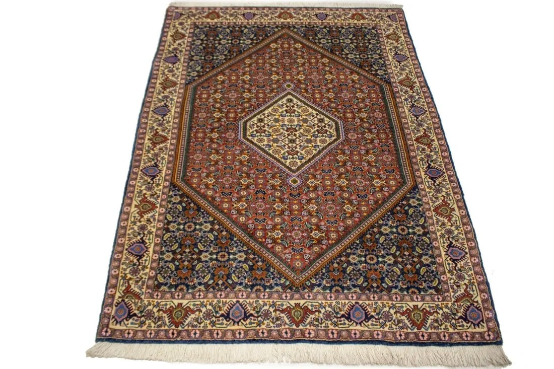 Vintage Floral Geometric 4X5'7 Bidjar Persian Rug - 3