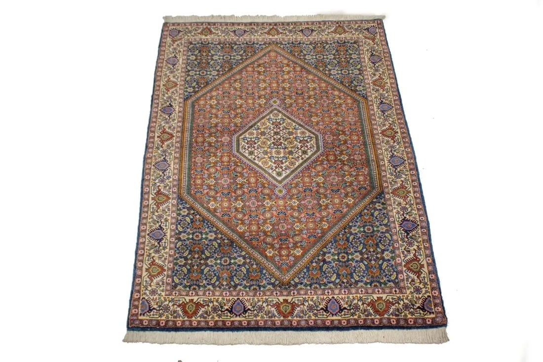 Vintage Floral Geometric 4X5'7 Bidjar Persian Rug - 4