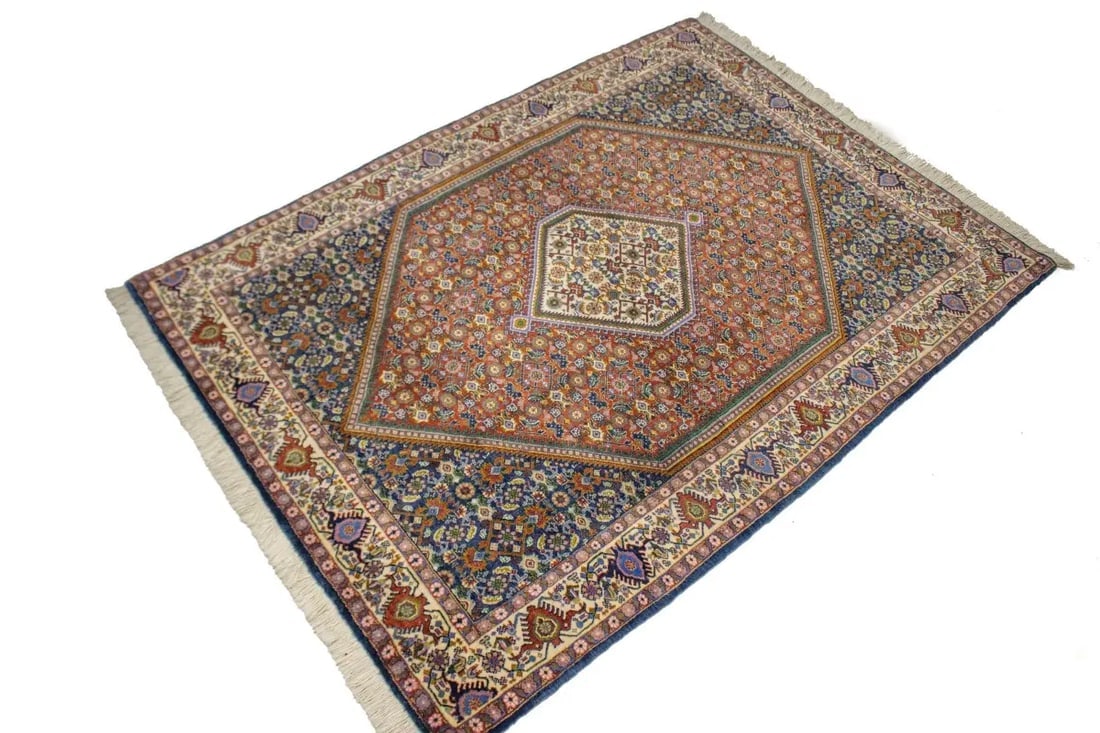 Vintage Floral Geometric 4X5'7 Bidjar Persian Rug - 5