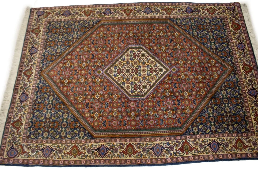 Vintage Floral Geometric 4X5'7 Bidjar Persian Rug - 7