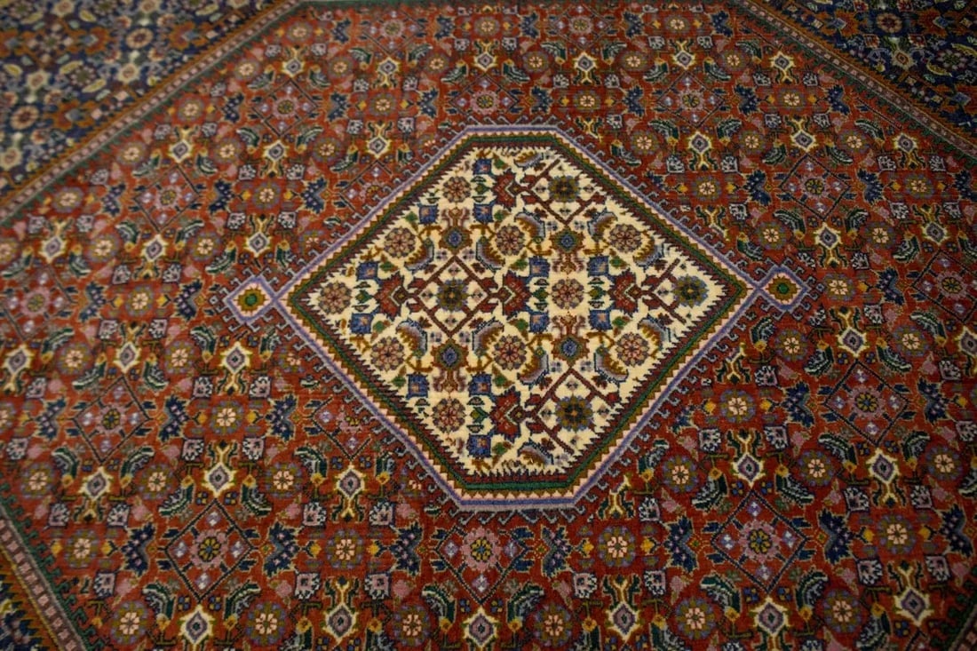 Vintage Floral Geometric 4X5'7 Bidjar Persian Rug - 8