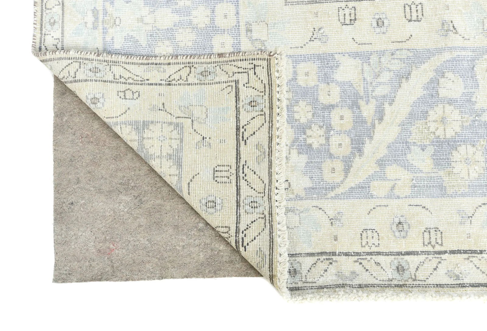 Muted Cream Floral 10X13 Distressed Vintage Oriental Rug - 12