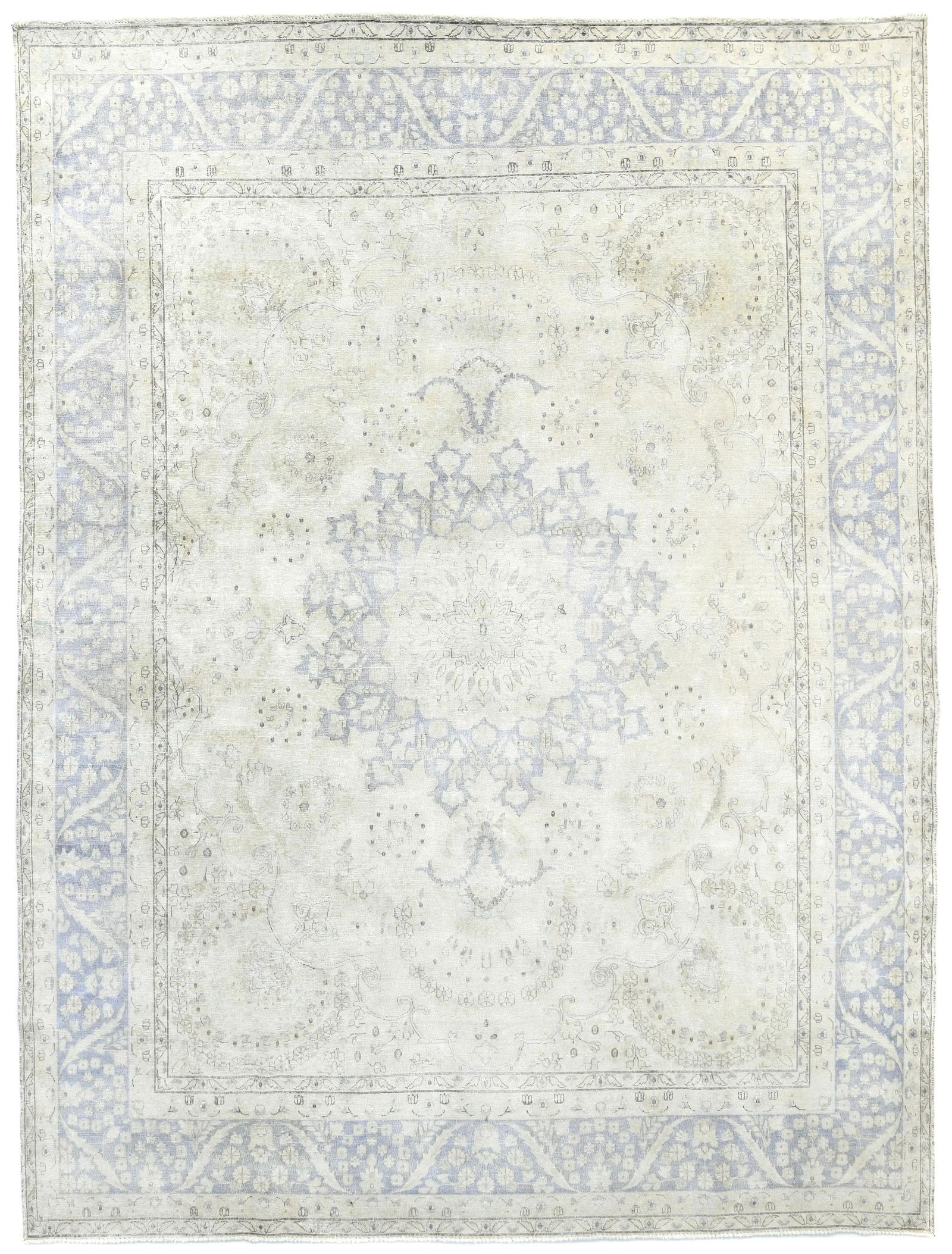 Muted Cream Floral 10X13 Distressed Vintage Oriental Rug: Title:Muted Cream Floral 10X13 Distressed Vintage Oriental Rug Description:Handmade antique 10X13 Cream Oriental rug made with vegetable dyes (fine wool pile and cotton foundation), superior knot coun