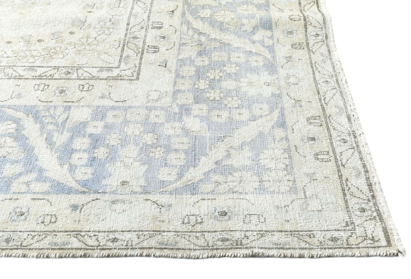 Muted Cream Floral 10X13 Distressed Vintage Oriental Rug - 8