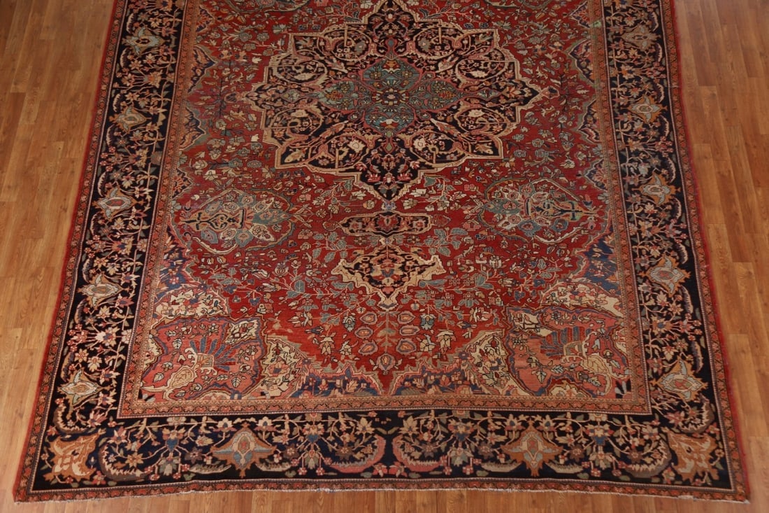 Pre-1900 Antique Sarouk Farahan Persian Vegetable Dye Rug 10x13 - 6
