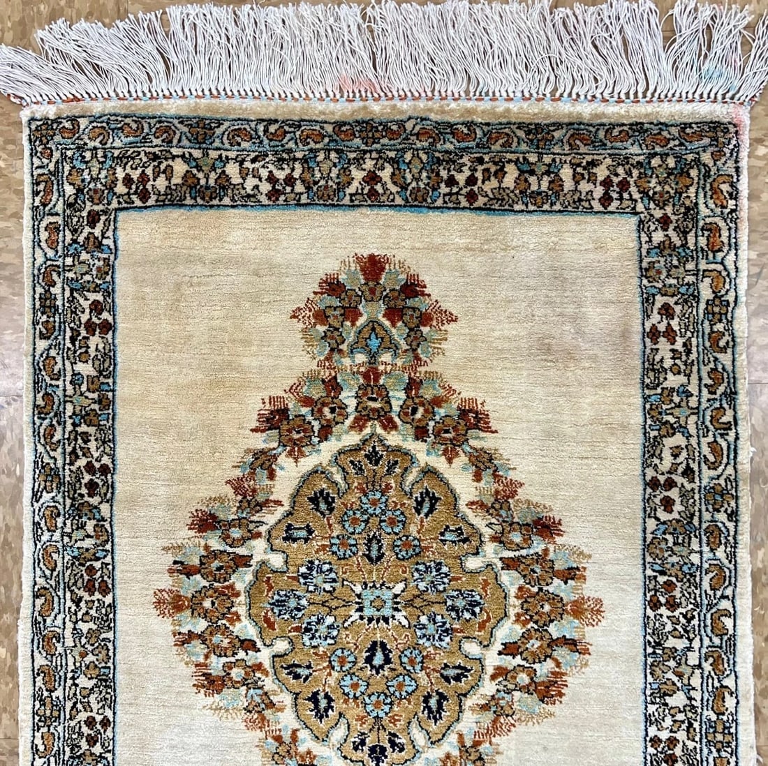 Hand-Knotted Persian Qum 100% Silk Ivory Fine Semi-Antique 1970s Oriental Rug 2'1" x 3' - 4