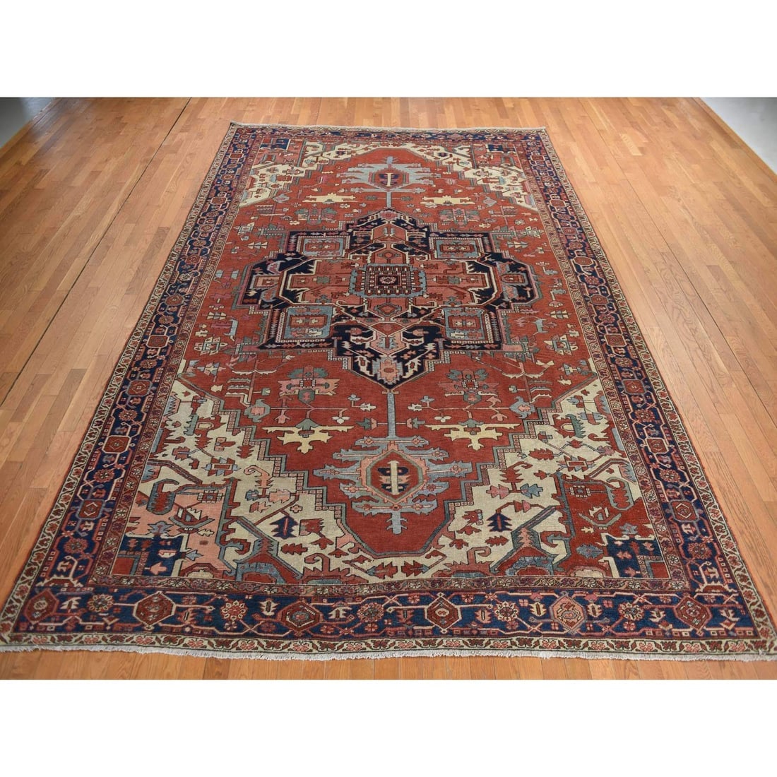 Chili Red Antique Persian Serapi Clean Good Cond Hand Knotted Wool Rug - 2