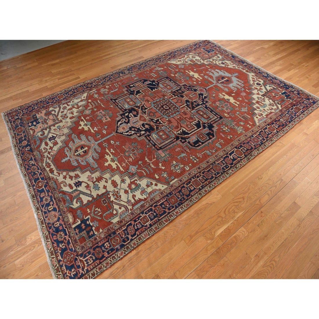 Chili Red Antique Persian Serapi Clean Good Cond Hand Knotted Wool Rug - 3