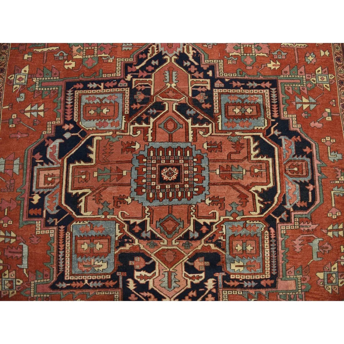 Chili Red Antique Persian Serapi Clean Good Cond Hand Knotted Wool Rug - 6