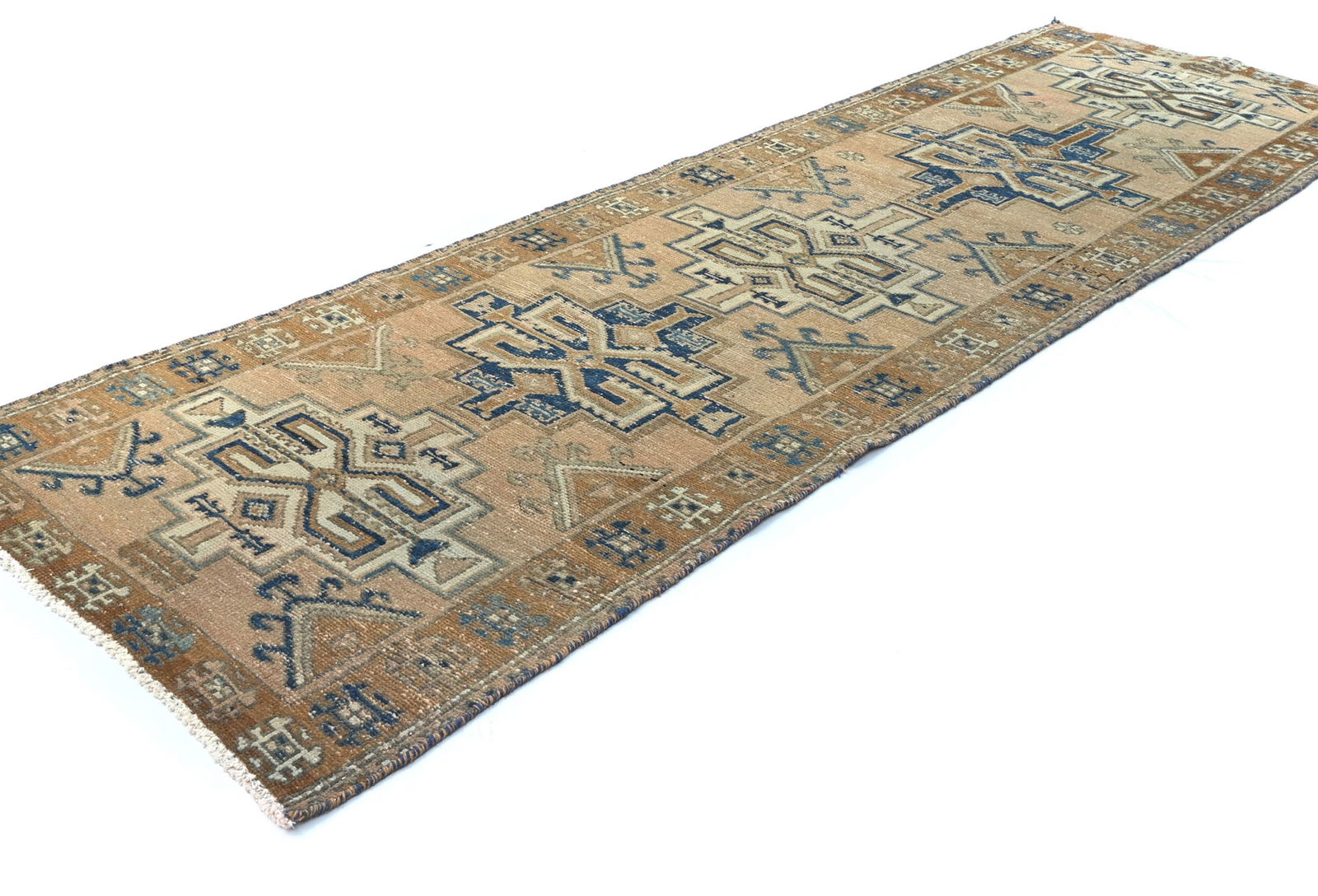 Semi Antique Geometric Tribal 3X9 Vintage Oriental Runner Rug - 3