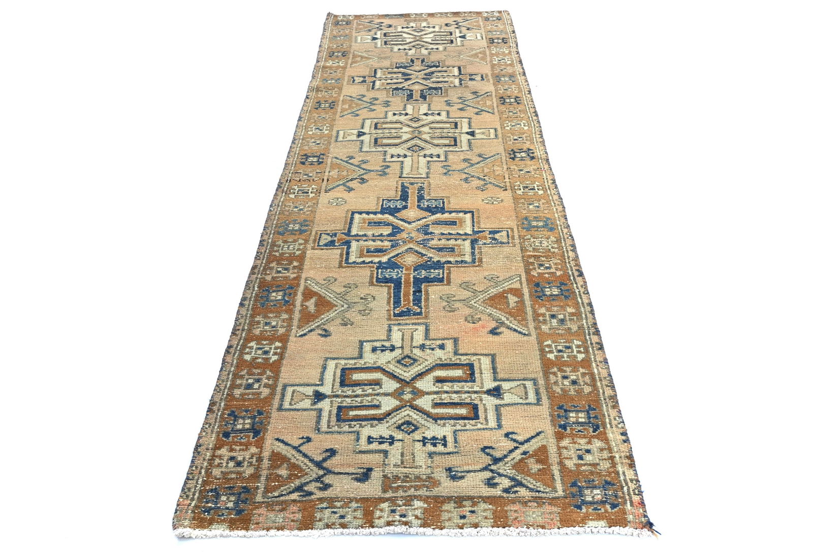 Semi Antique Geometric Tribal 3X9 Vintage Oriental Runner Rug - 9