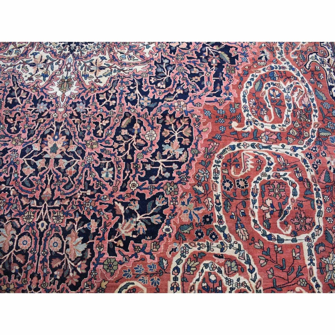 Red XL Antique Persian Fereghan Sarouk Clean Hand Knotted Wool Rug - 5