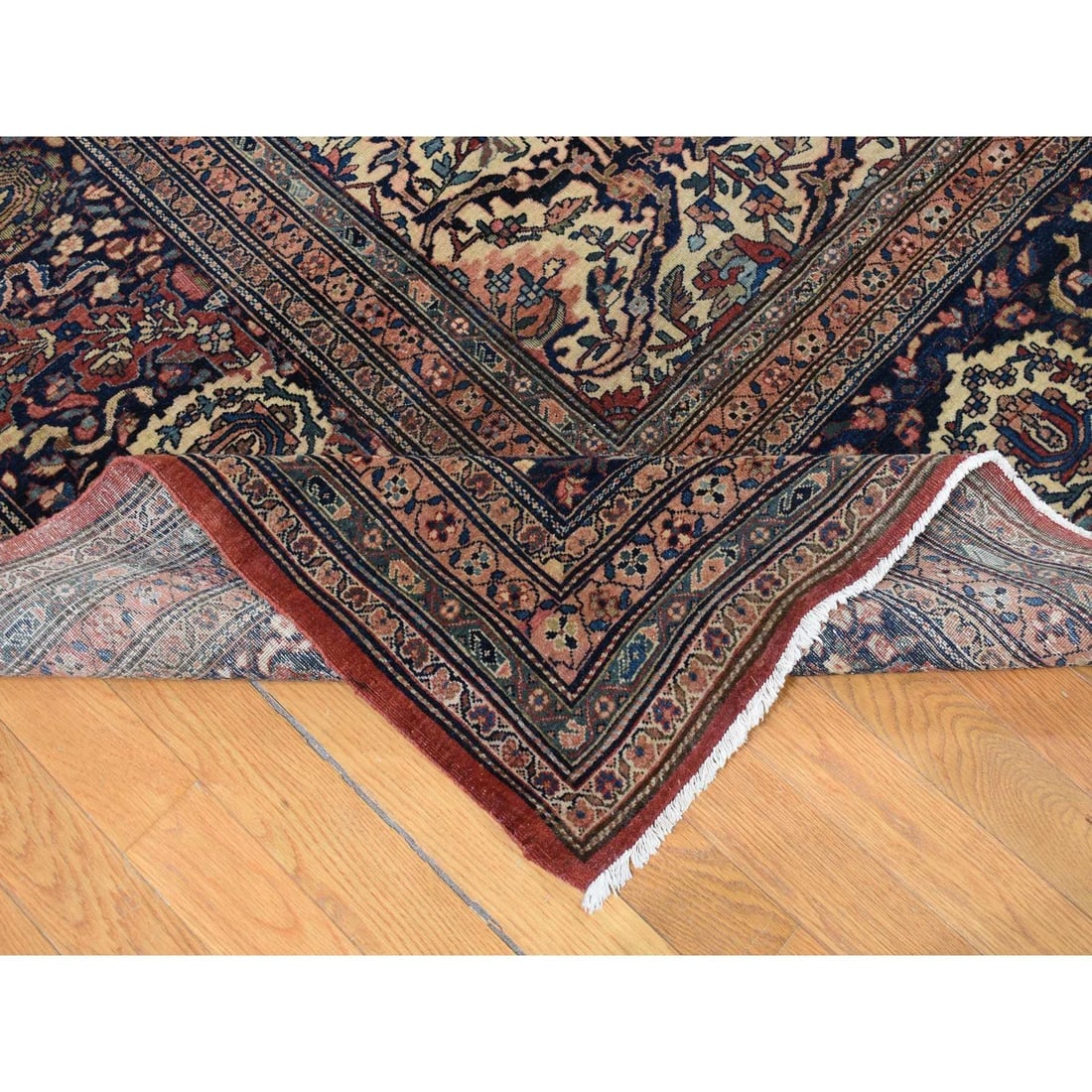 Red XL Antique Persian Fereghan Sarouk Clean Hand Knotted Wool Rug - 6
