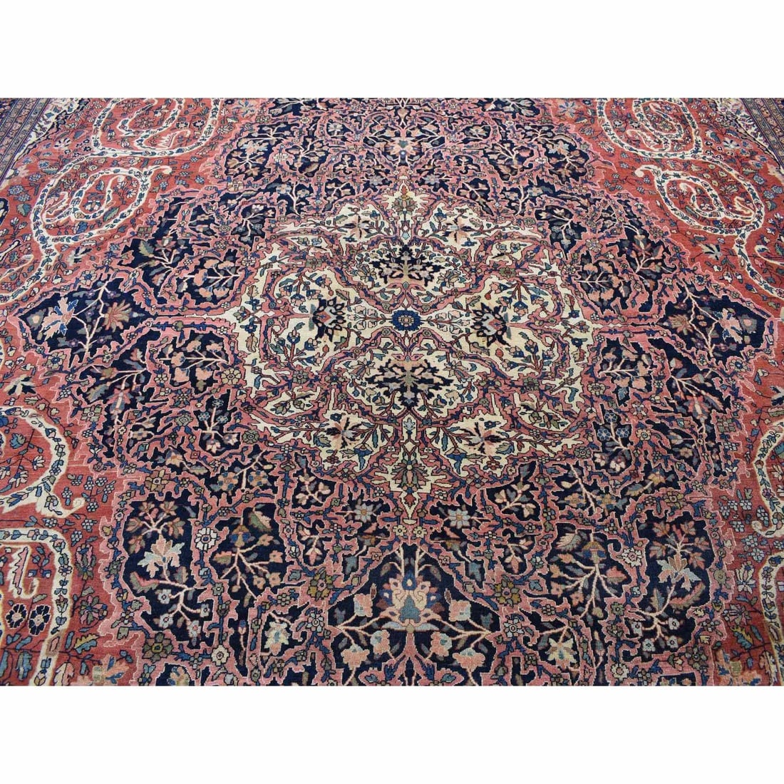 Red XL Antique Persian Fereghan Sarouk Clean Hand Knotted Wool Rug - 8