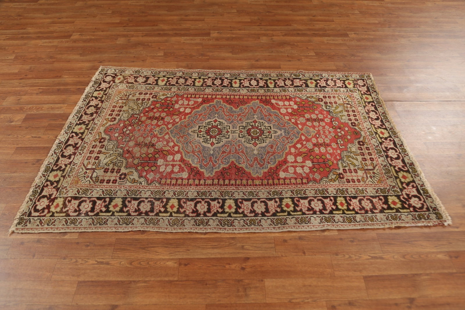 Pre-1900 Antique Vegetable Dye Oushak Turkish Rug 4x6 - 14