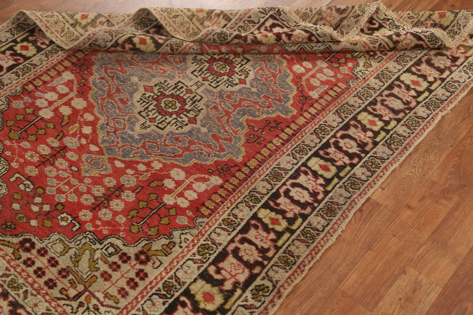 Pre-1900 Antique Vegetable Dye Oushak Turkish Rug 4x6 - 16