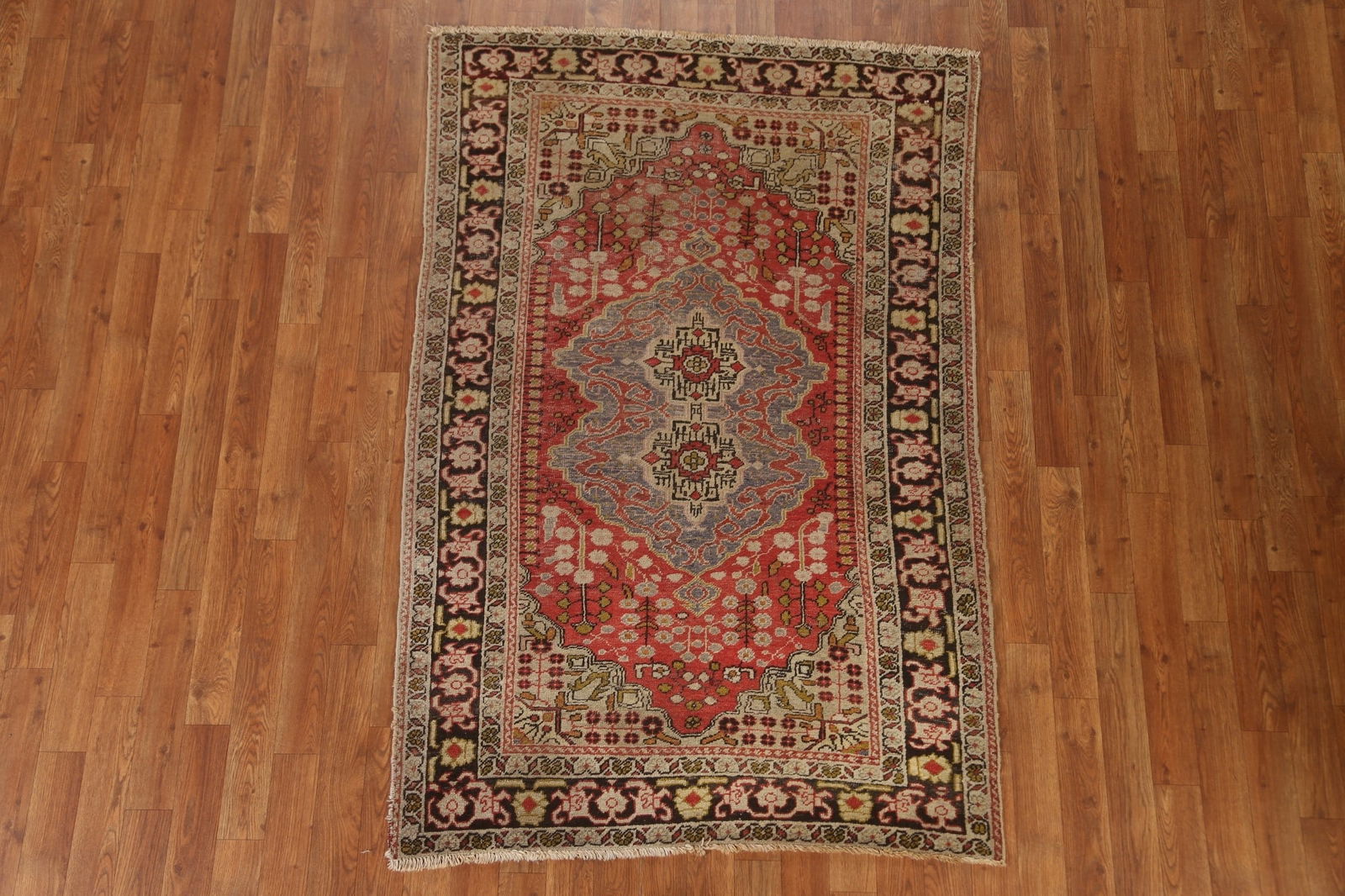 Pre-1900 Antique Vegetable Dye Oushak Turkish Rug 4x6 - 3
