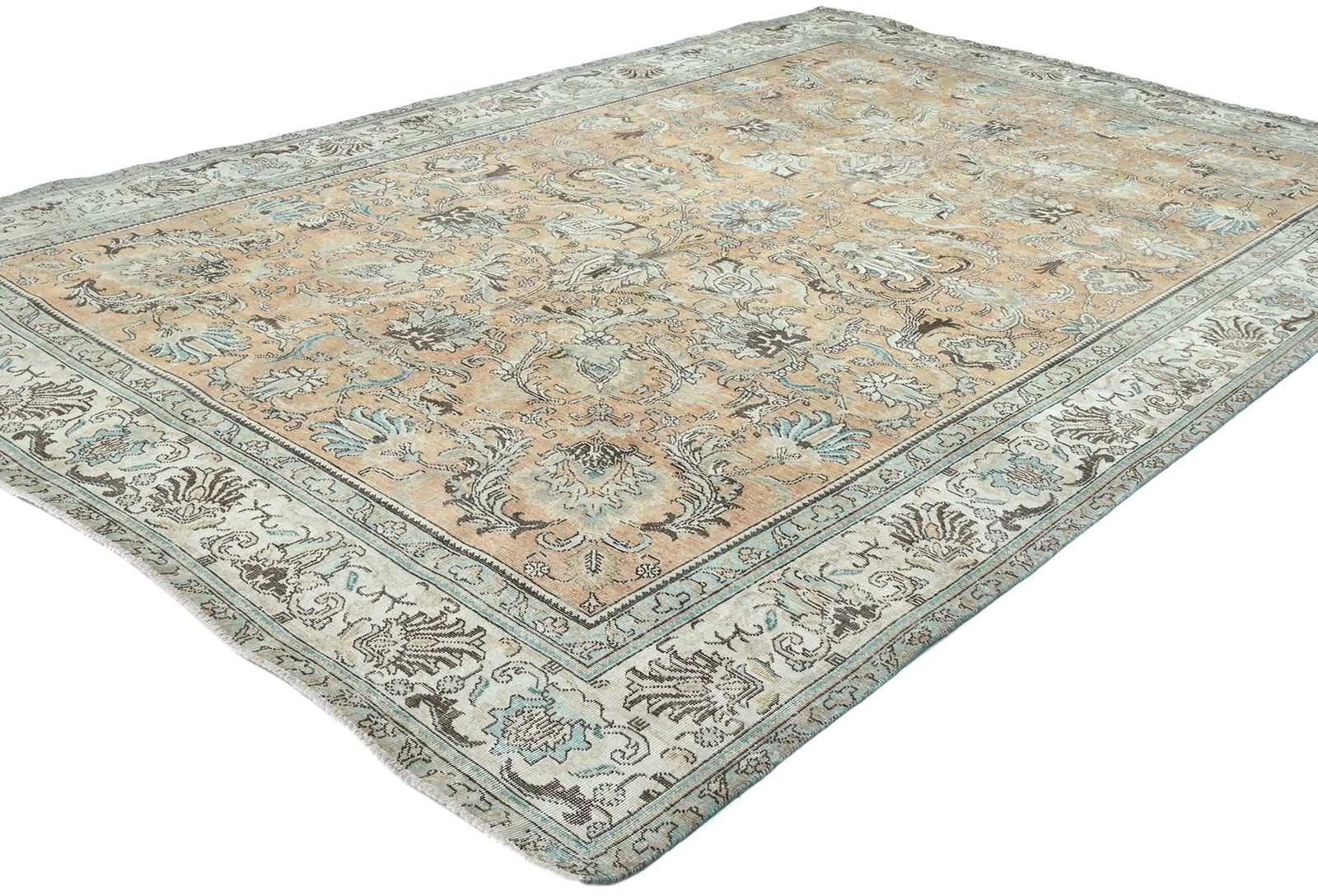 Semi Antique Muted Light Peach Floral 8X11 Distressed Vintage Oriental Rug - 2