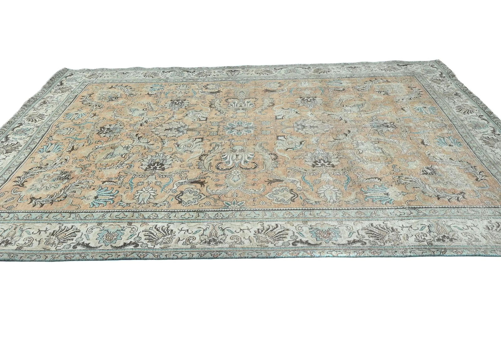 Semi Antique Muted Light Peach Floral 8X11 Distressed Vintage Oriental Rug - 3