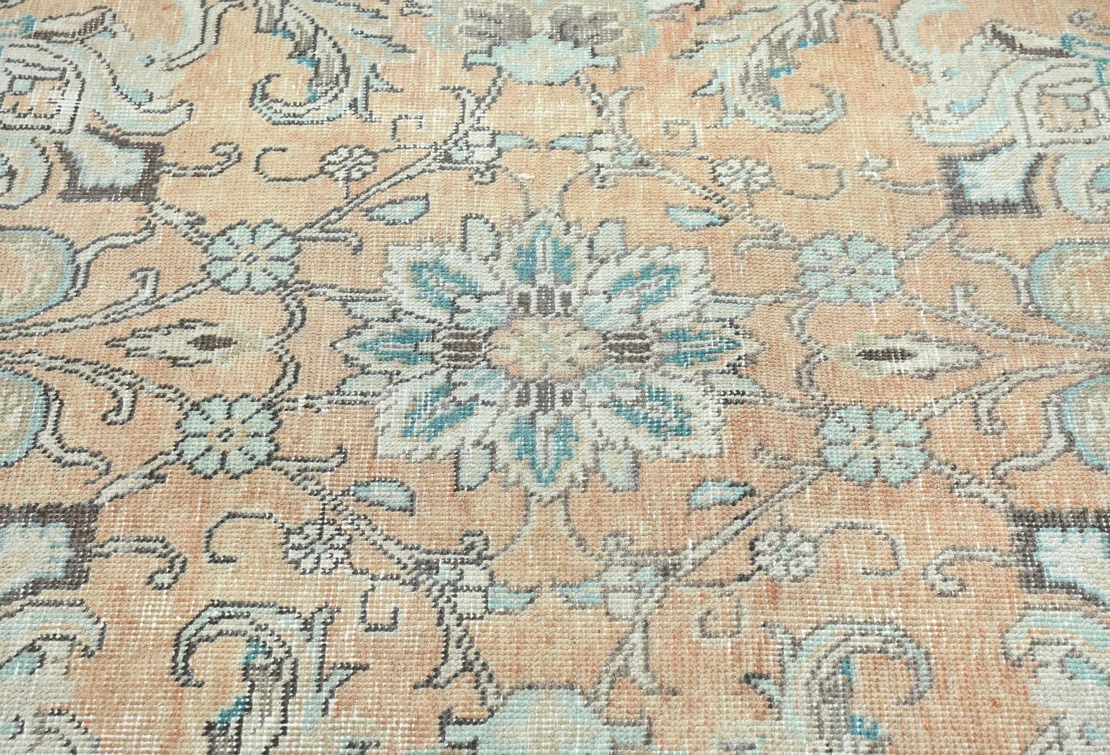 Semi Antique Muted Light Peach Floral 8X11 Distressed Vintage Oriental Rug - 4