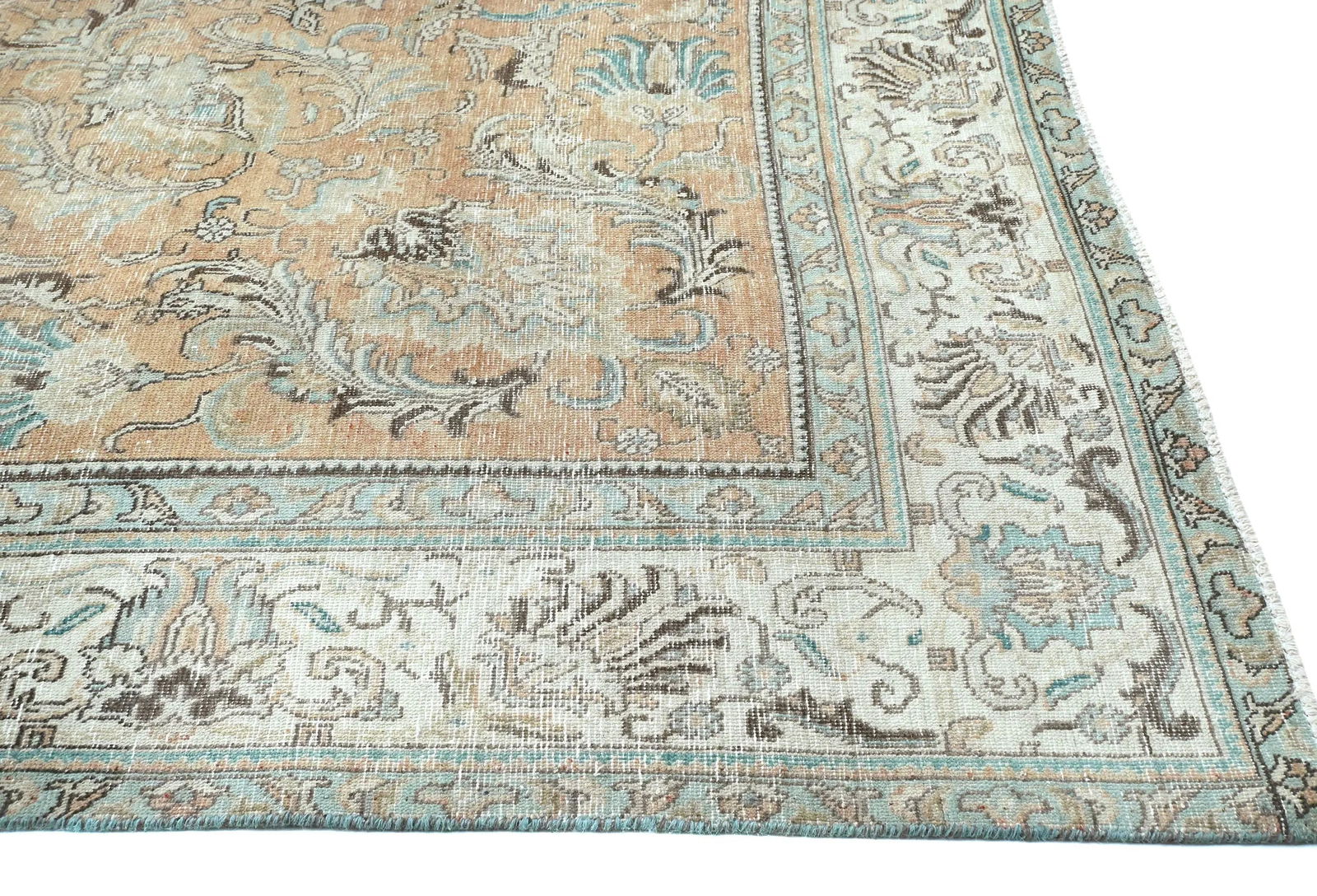 Semi Antique Muted Light Peach Floral 8X11 Distressed Vintage Oriental Rug - 6