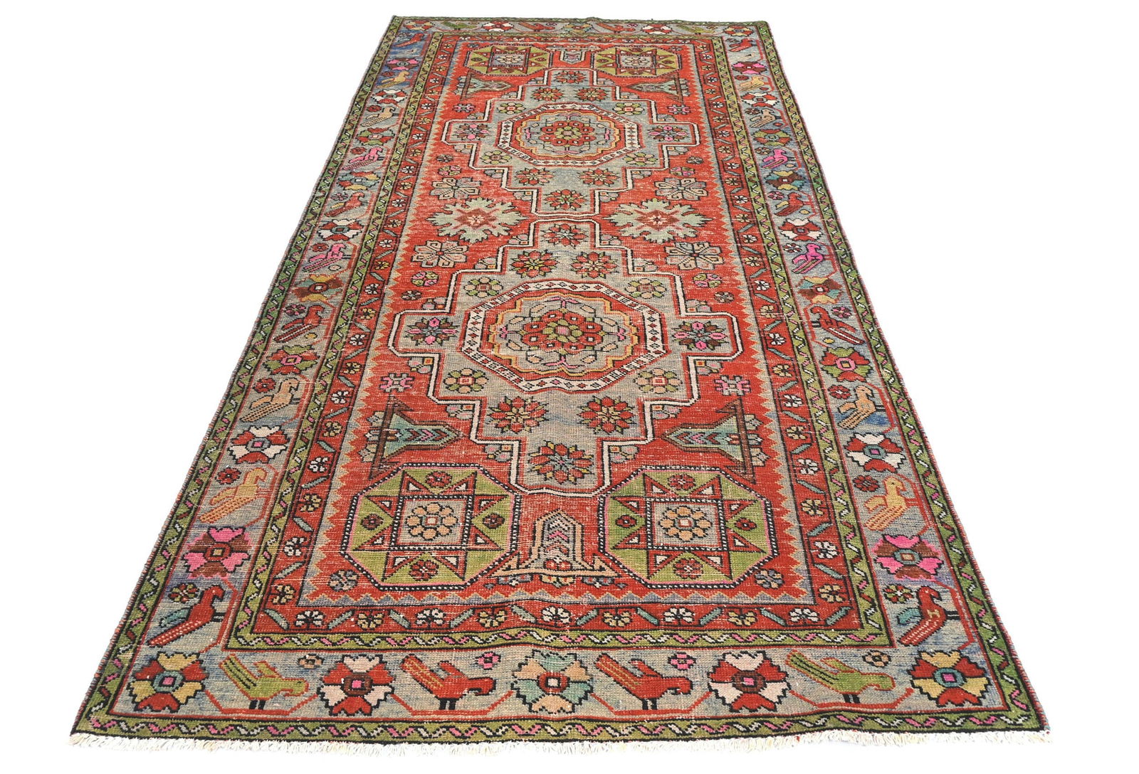 Semi Antique Tribal Pictorial 4'5X9'4 Vintage Runner Oriental Rug - 3