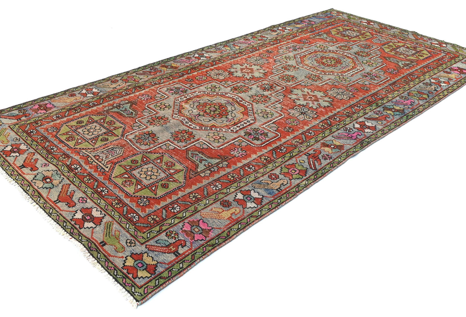 Semi Antique Tribal Pictorial 4'5X9'4 Vintage Runner Oriental Rug - 4