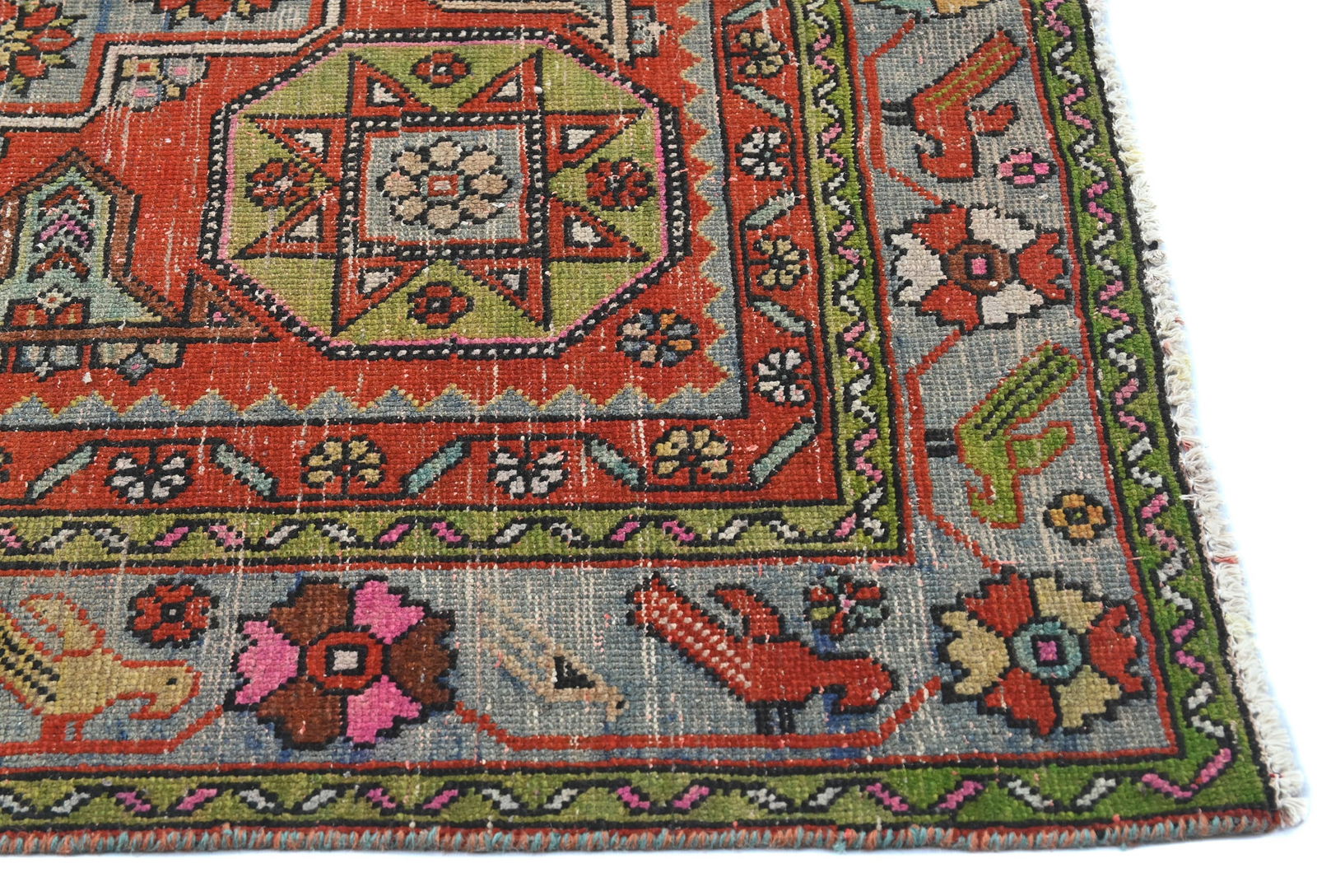 Semi Antique Tribal Pictorial 4'5X9'4 Vintage Runner Oriental Rug - 9