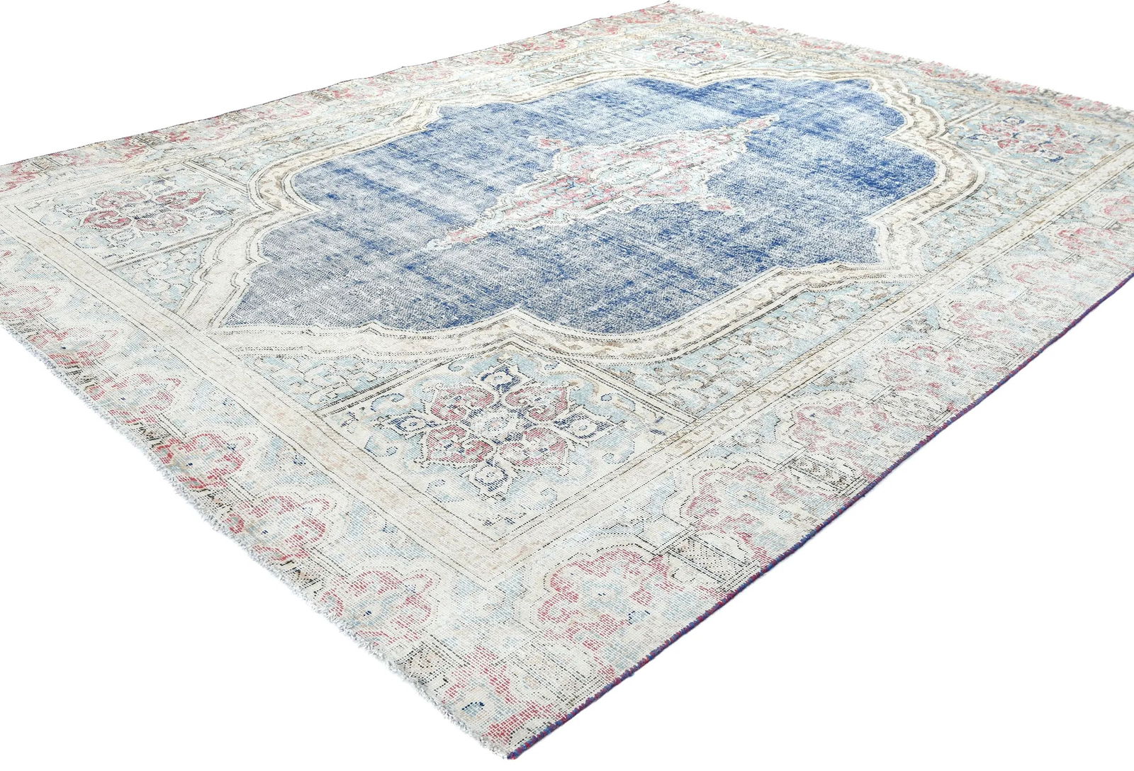 Muted Navy Blue Floral 7X9 Distressed Vintage Oriental Rug - 3