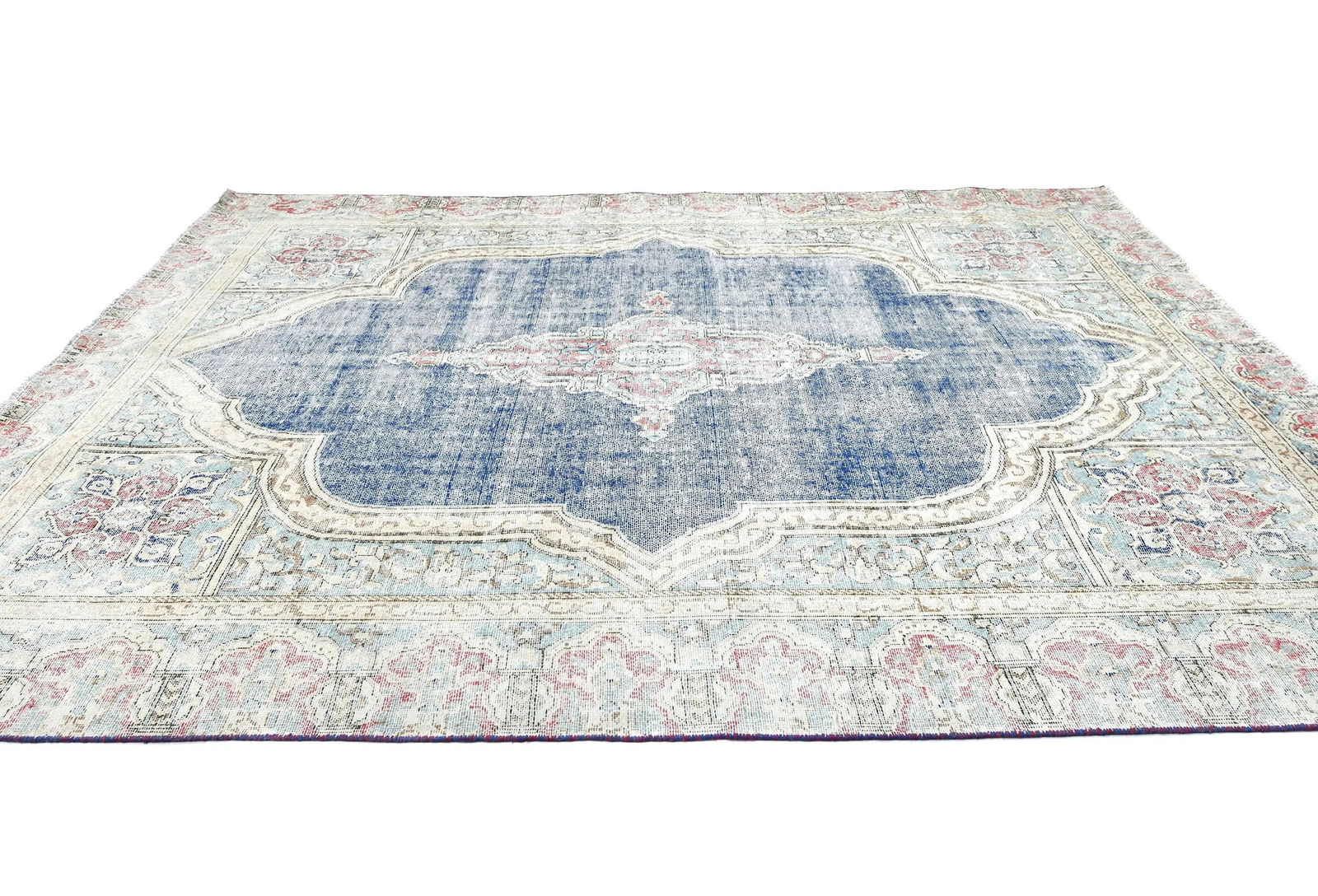 Muted Navy Blue Floral 7X9 Distressed Vintage Oriental Rug - 4