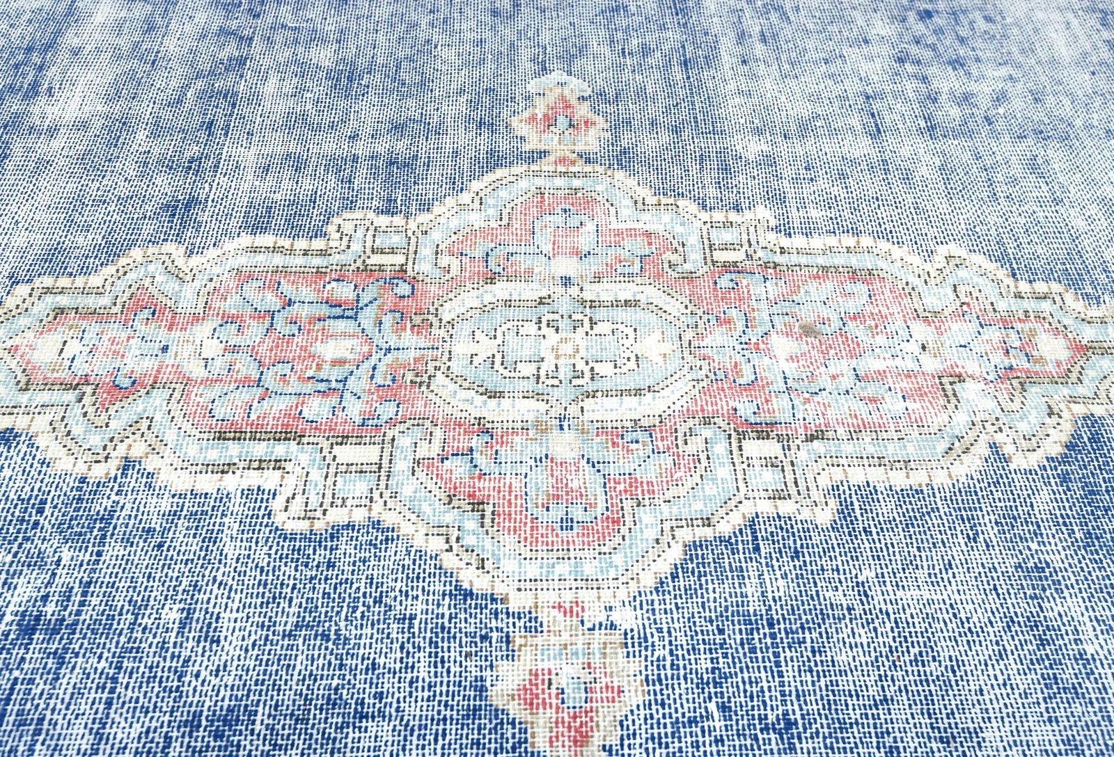 Muted Navy Blue Floral 7X9 Distressed Vintage Oriental Rug - 5