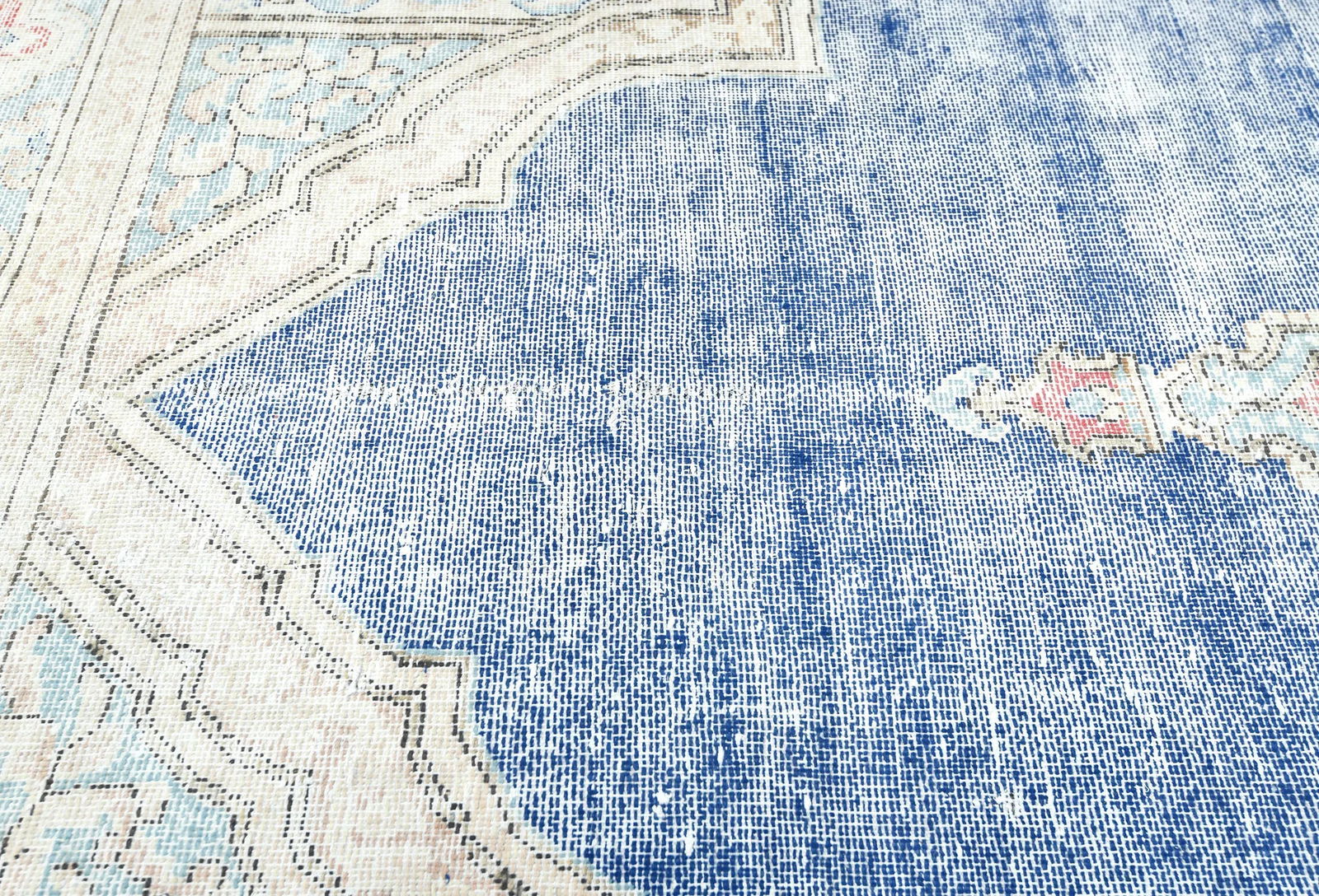 Muted Navy Blue Floral 7X9 Distressed Vintage Oriental Rug - 6