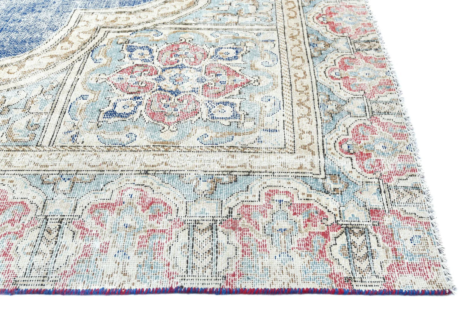 Muted Navy Blue Floral 7X9 Distressed Vintage Oriental Rug - 8
