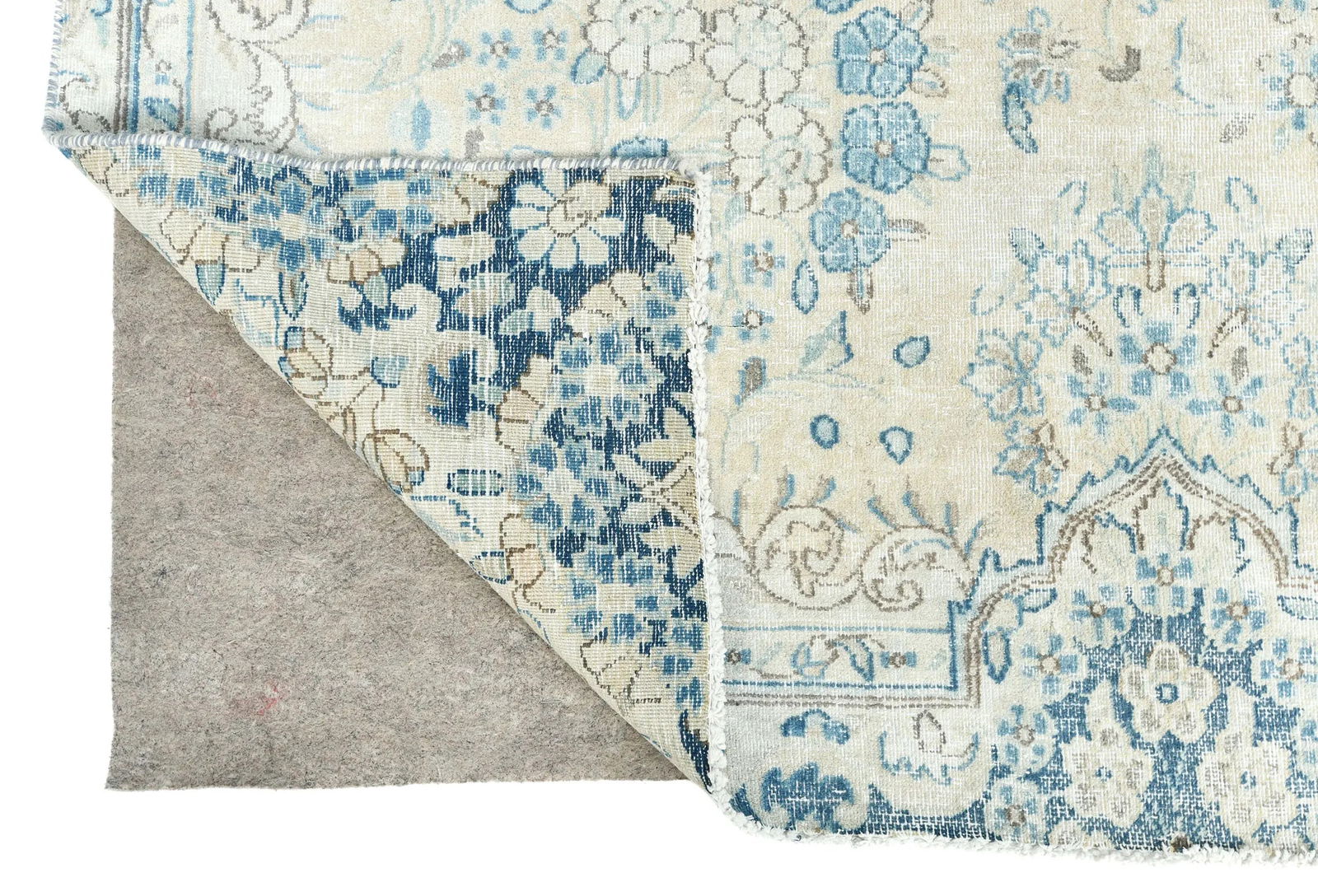 Muted Beige Floral 7'5X11 Distressed Vintage Oriental Rug - 12