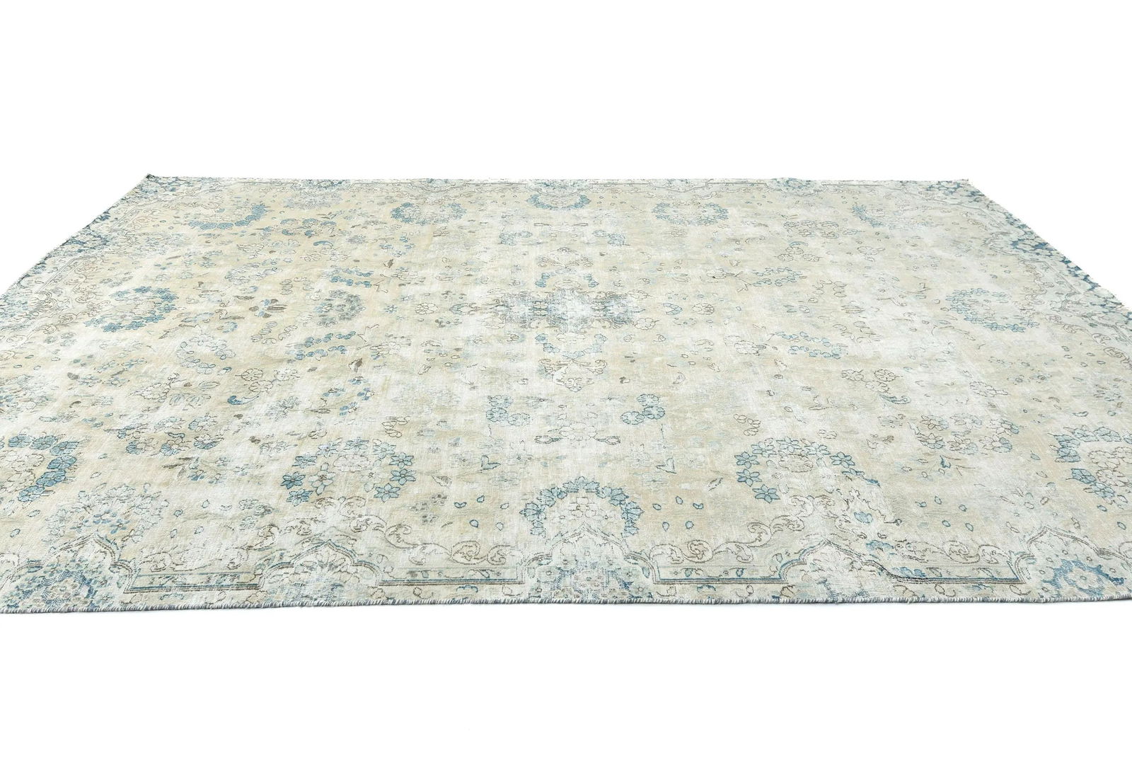 Muted Beige Floral 7'5X11 Distressed Vintage Oriental Rug - 4