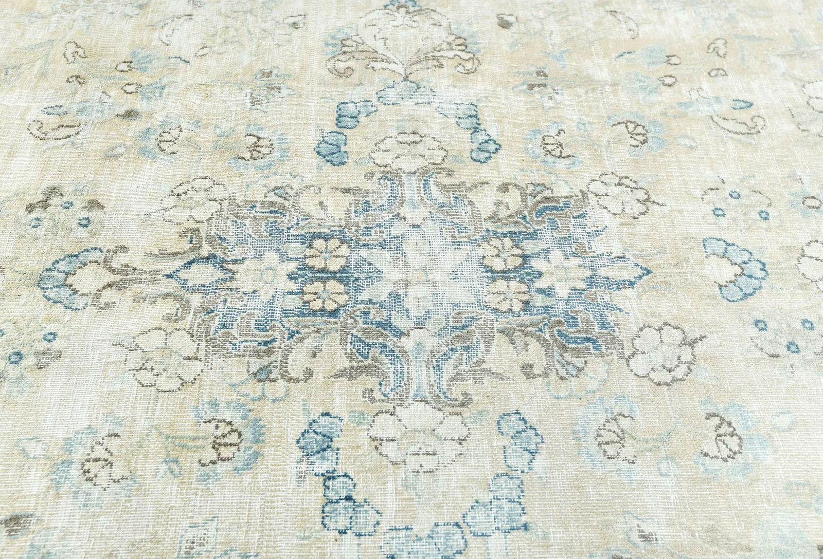 Muted Beige Floral 7'5X11 Distressed Vintage Oriental Rug - 5