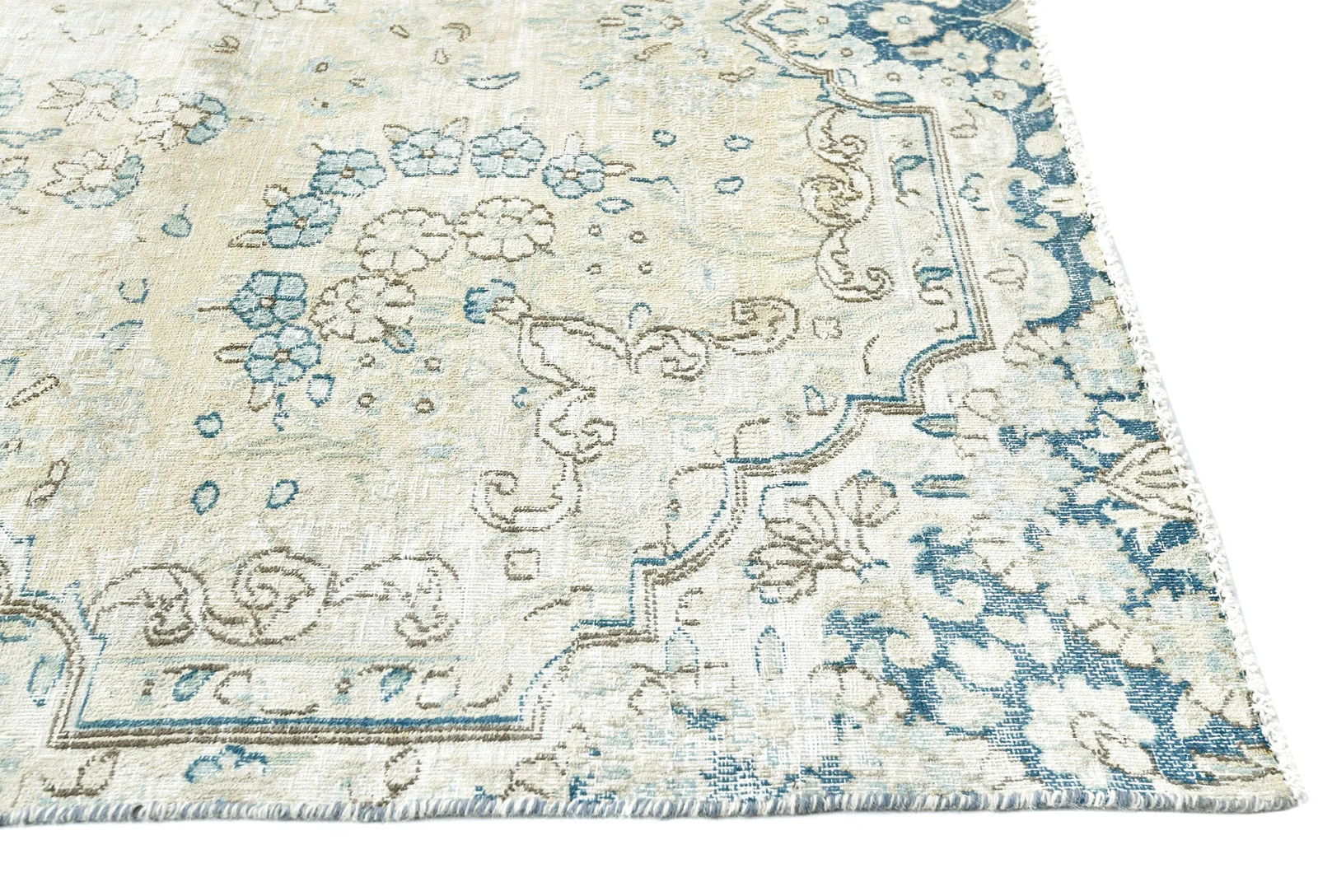 Muted Beige Floral 7'5X11 Distressed Vintage Oriental Rug - 8