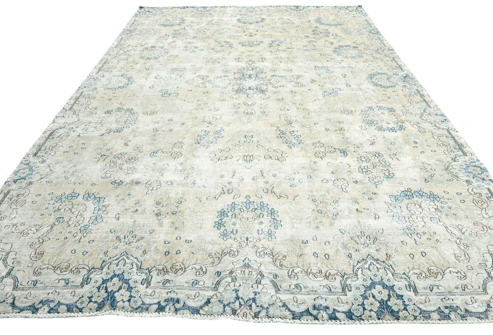 Muted Beige Floral 7'5X11 Distressed Vintage Oriental Rug - 9