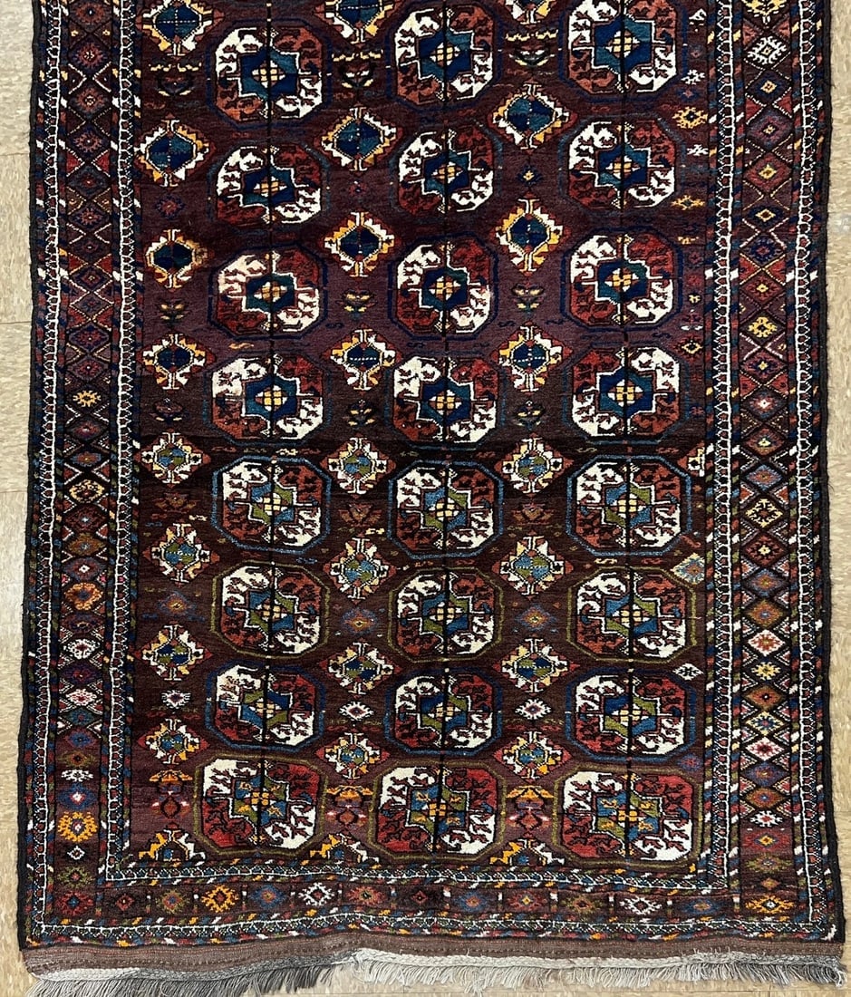 Antique Persian Tribal Balouch Hand-Knotted Brown Wool Geometric Rug 4'4" x 8'7" - 10