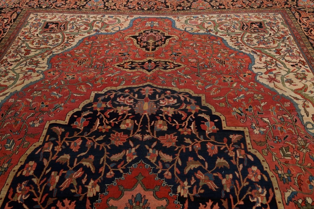 Pre-1900 Antique Vegetable Dye Sarouk Farahan Persian Area Rug 9x12 - 14