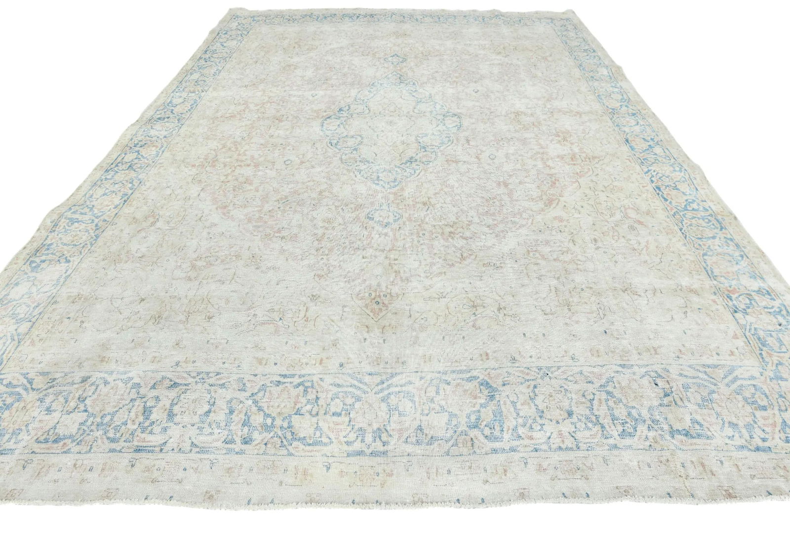 Antique Muted Beige Floral 10X13 Distressed Vintage Oriental Rug - 2