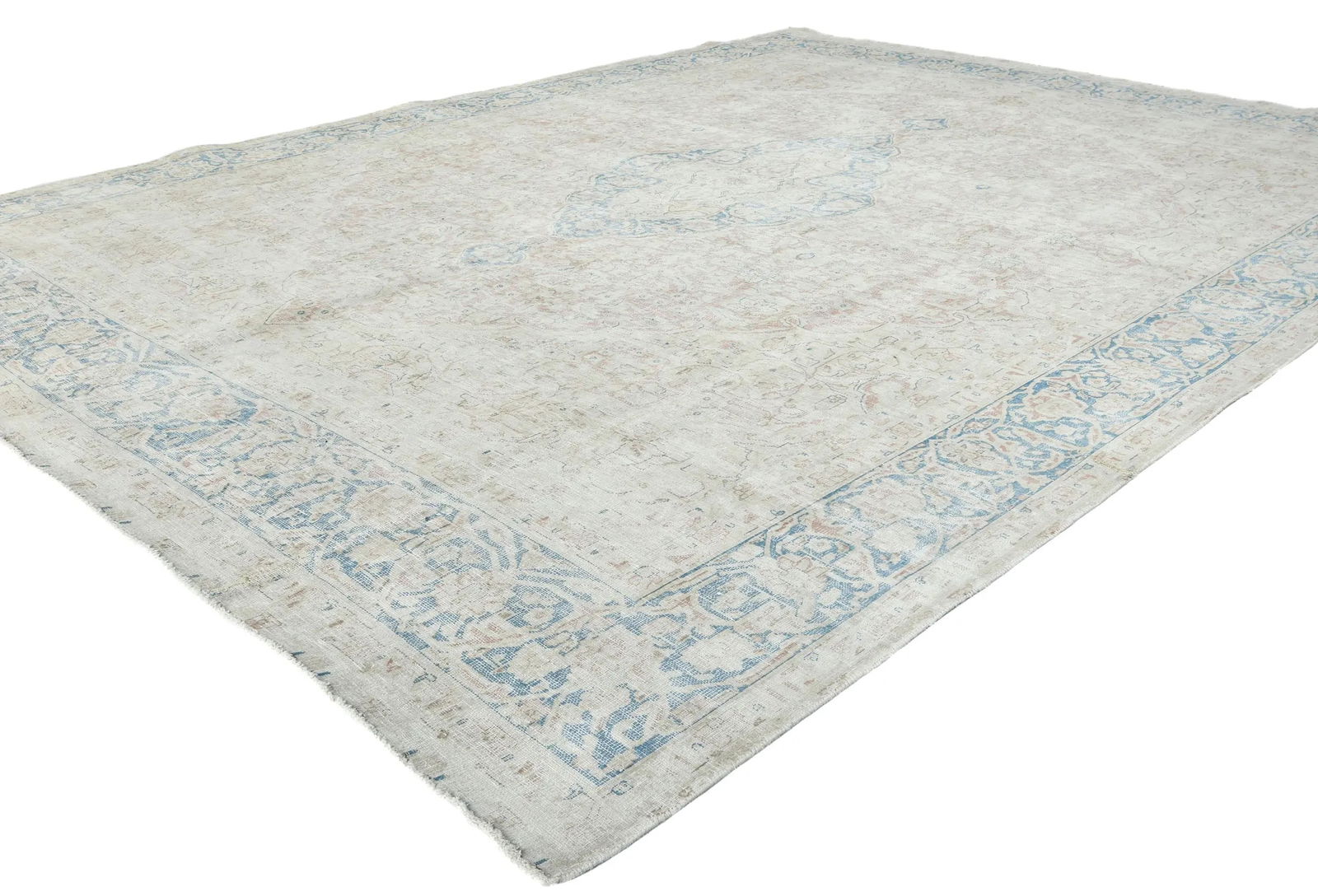 Antique Muted Beige Floral 10X13 Distressed Vintage Oriental Rug - 3