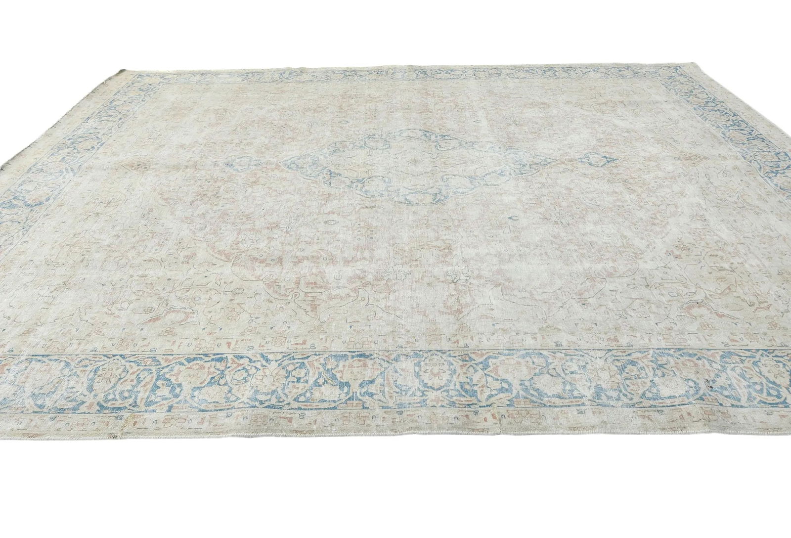 Antique Muted Beige Floral 10X13 Distressed Vintage Oriental Rug - 4